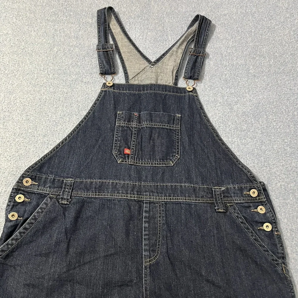 Dickies Denim Bib Overalls Mens L Fit 42x31 Blue Carpenter Jeans Relaxed Loose